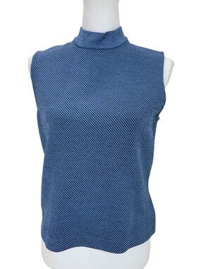 St. John Knit Sleeveless Mock Neck Top Small Blue